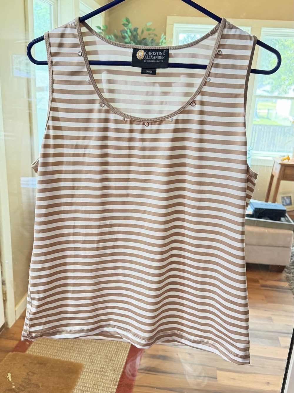 Christine Alexander White and Tan Striped Sleeveless Tank Sz. L